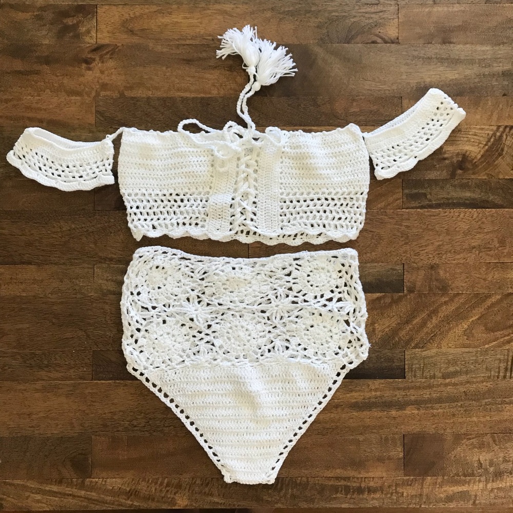 NEW Off Shoulder Crochet High Waist Bikini - Picture 5 of 8